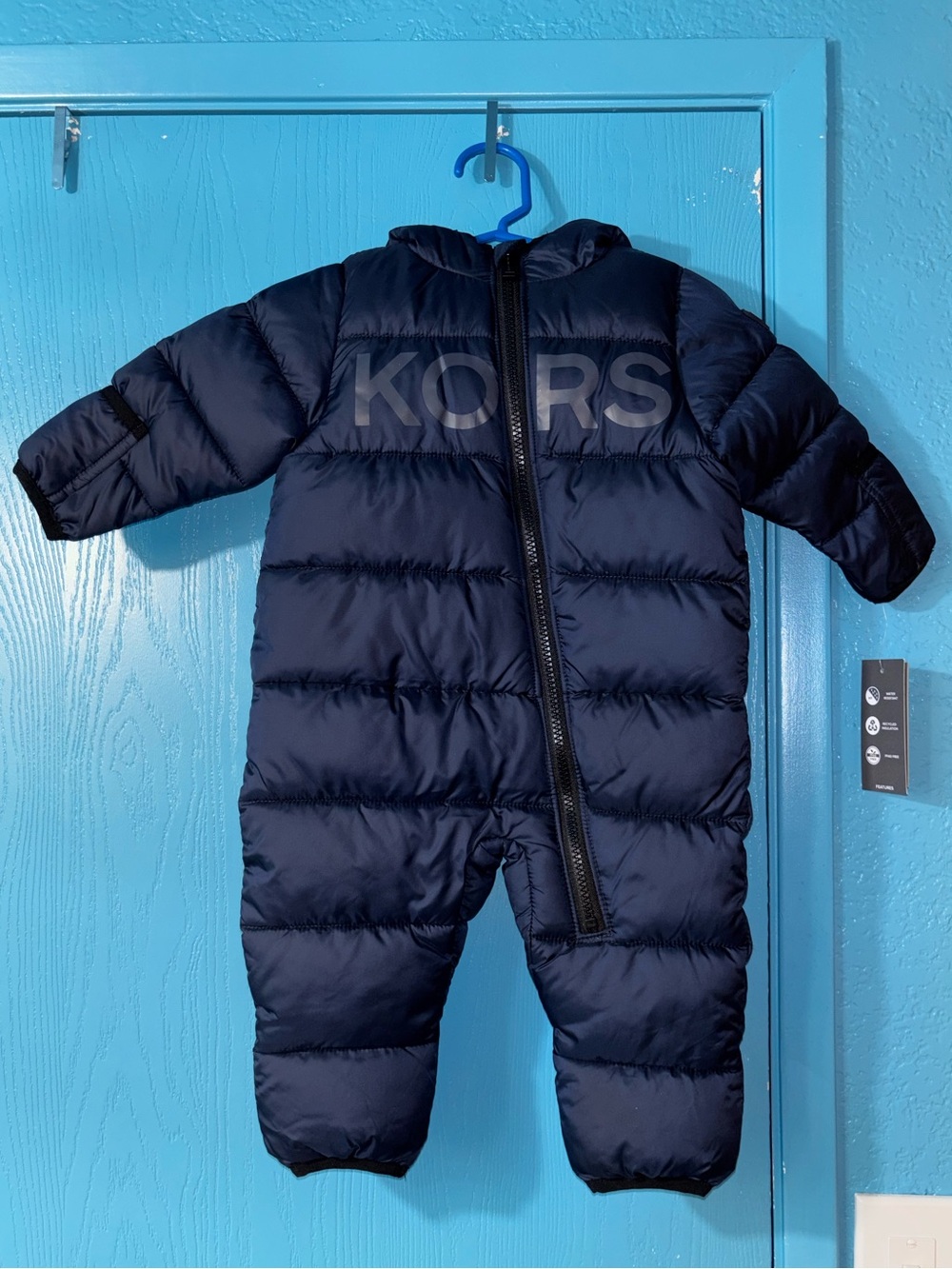 NWT Michael Kors Logo Blue Puffer Snowsuit Pram 0-6M